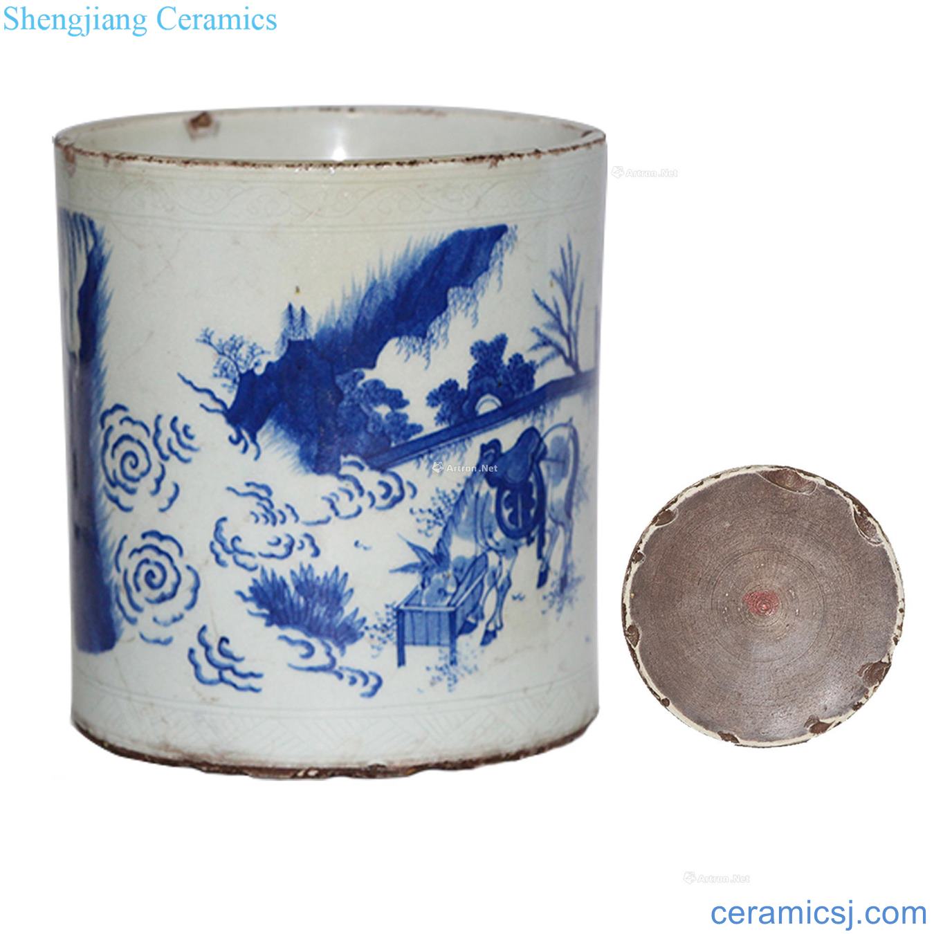 The stories of the Ming dynasty blue and white pen container