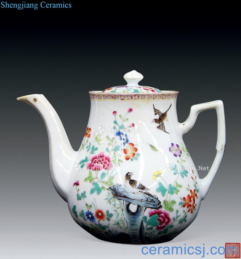 Qing xianfeng powder enamel porcelain teapot