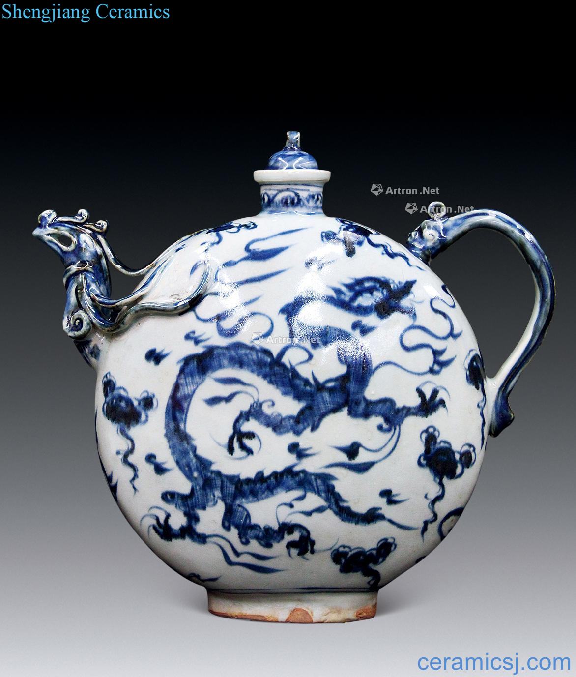 yuan Blue and white dragon phoenix in the first pot of bottles