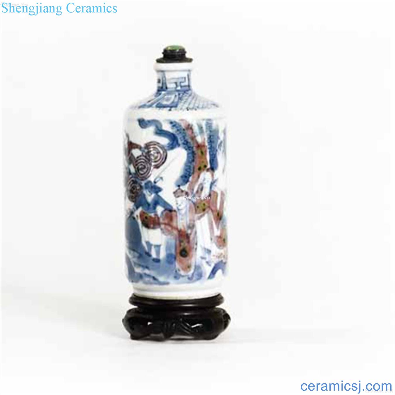 Kangxi stories of blue and white youligong grain snuff bottles