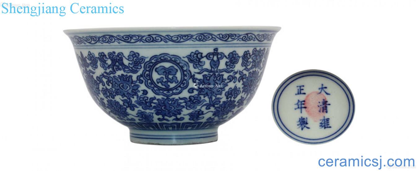 Blue and white folding branches flowers mouth bowl