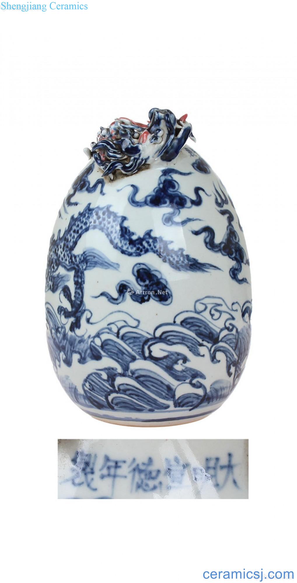Xuande blue and white dragon peach furnishing articles