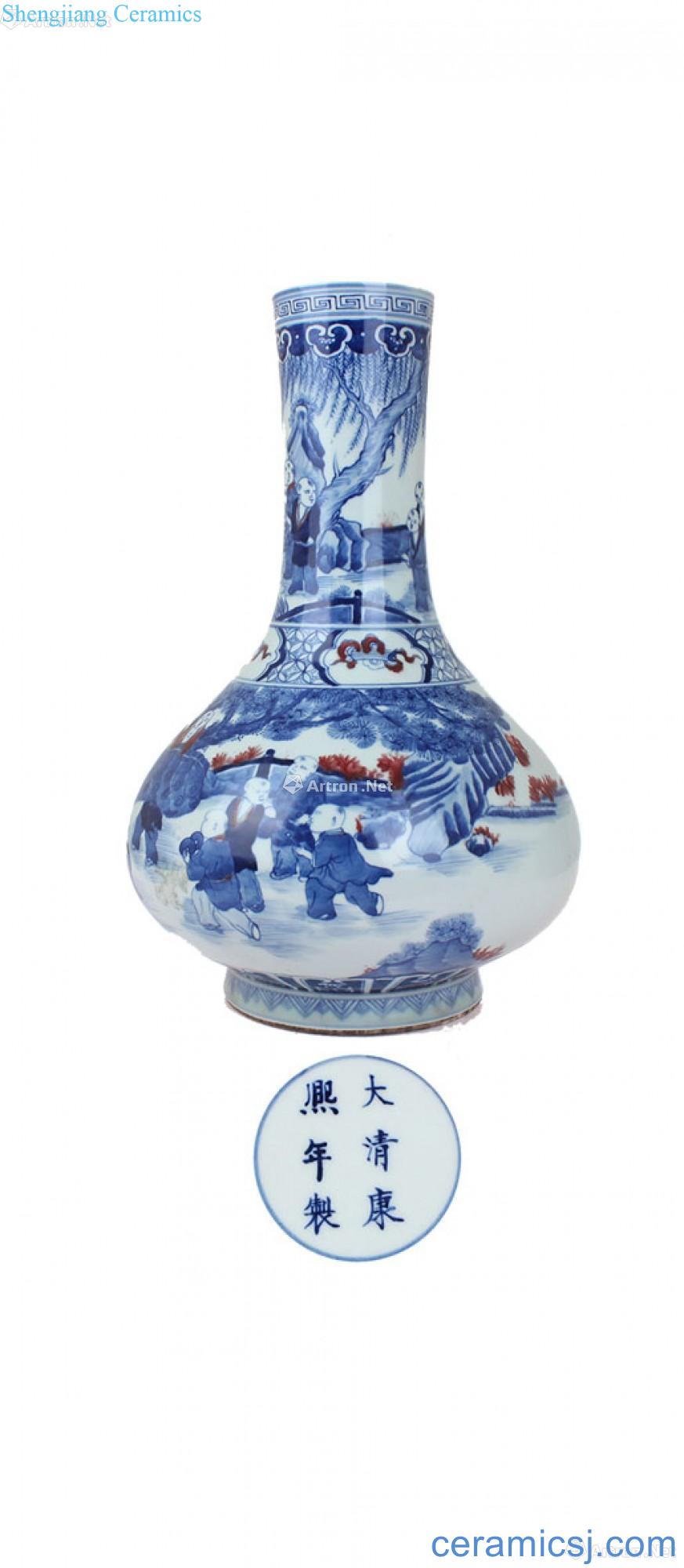 Kangxi blue-and-white youligong flask
