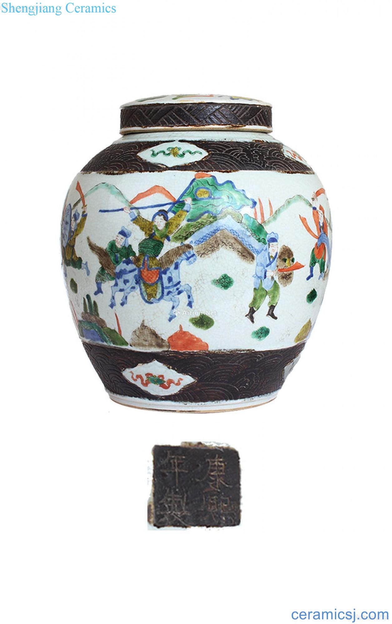Kangxi stories of colorful cover canister