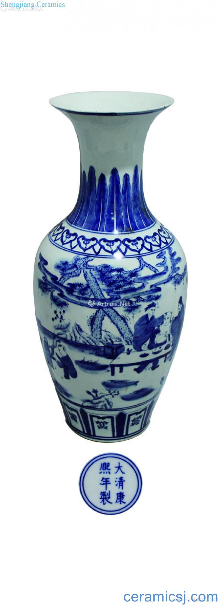 Blue and white character flower bottle mouth