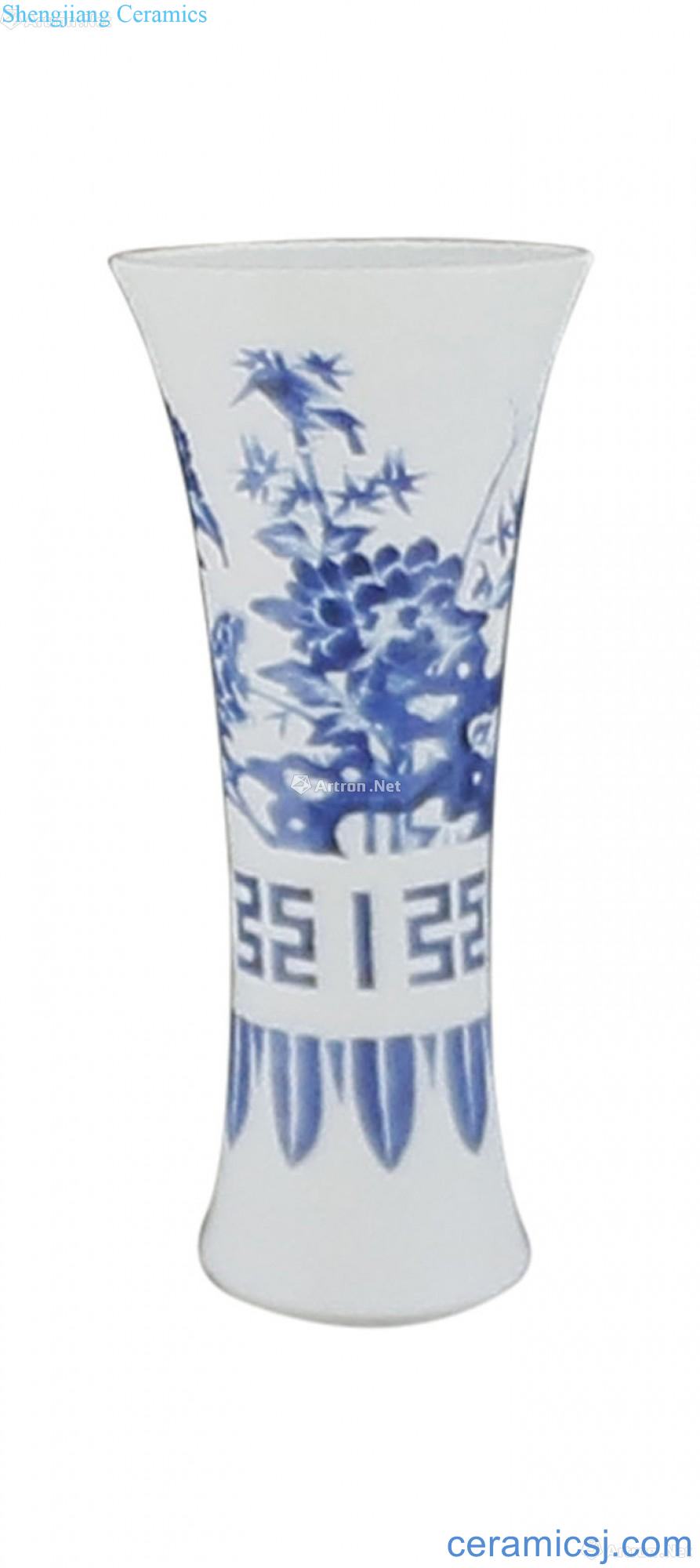 Blue and white flower vase with flowers