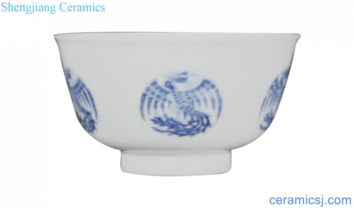 Blue and white mass of crane cup