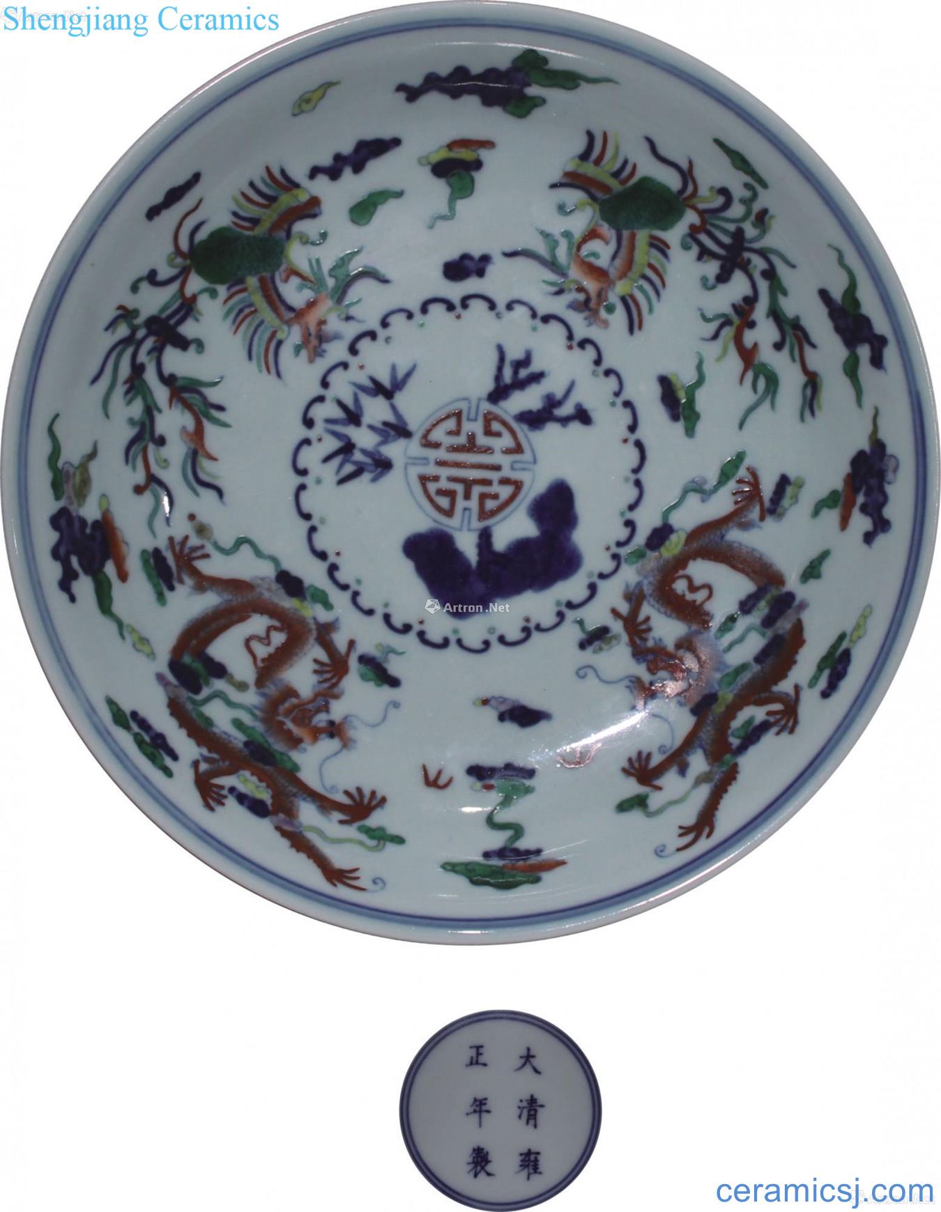 Blue and white color bucket longfeng tray