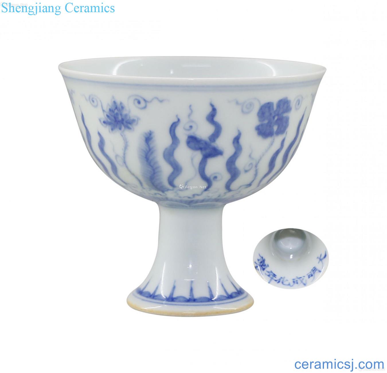 Blue and white flowers grain cup