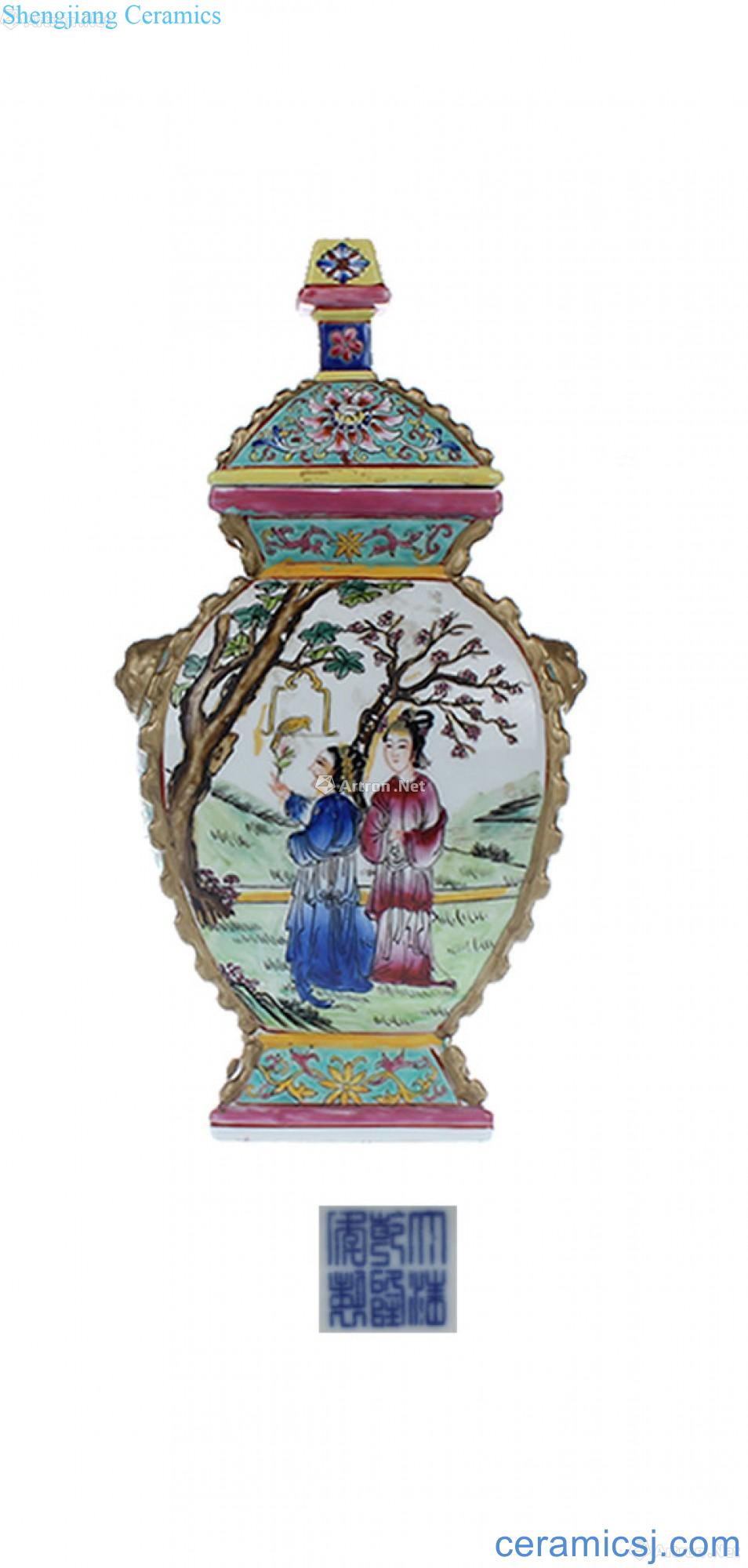 Qianlong famille rose medallion sifang statue