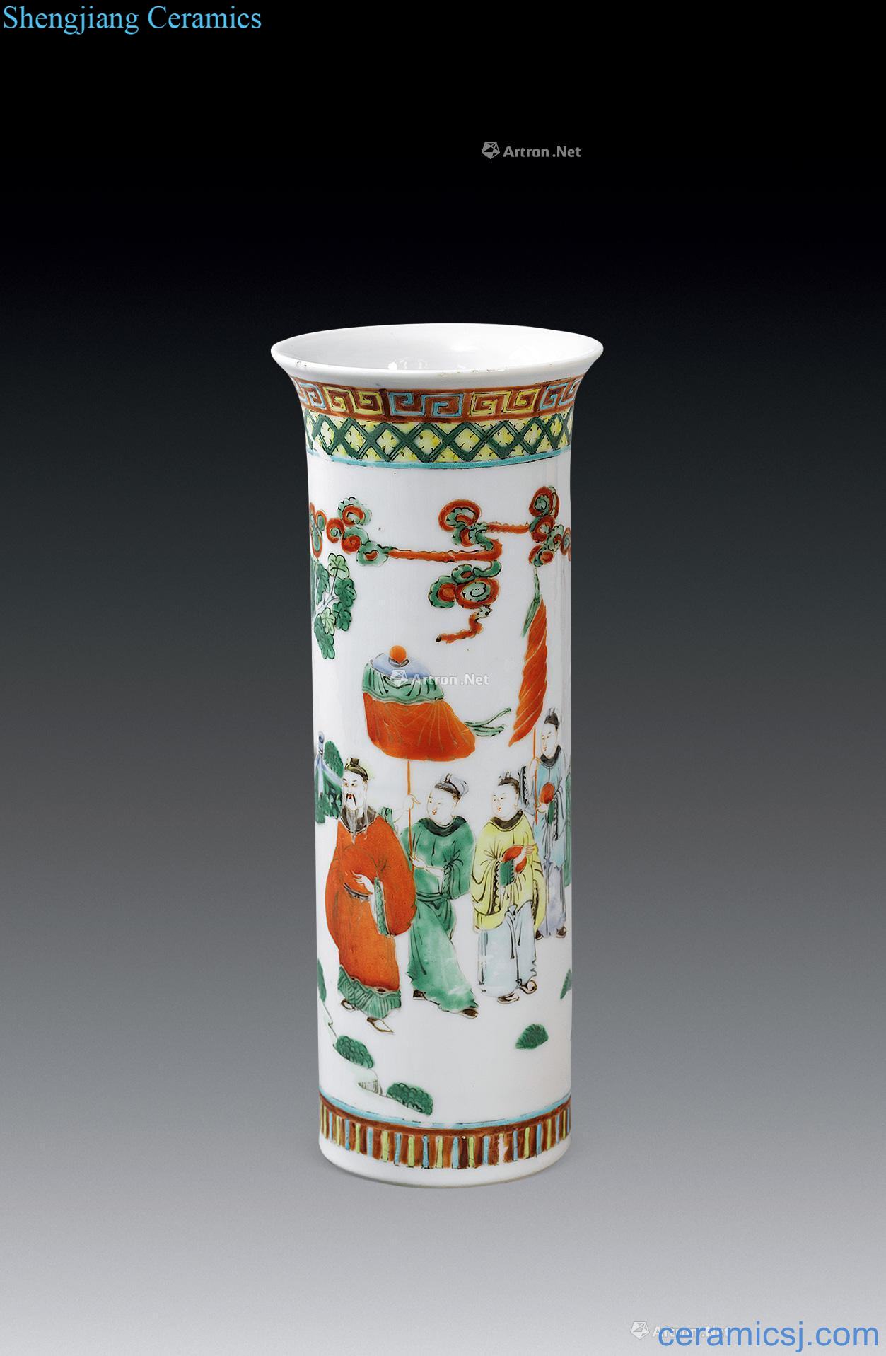 In the qing dynasty pastel Wen Wangfang xian wen vase with flowers