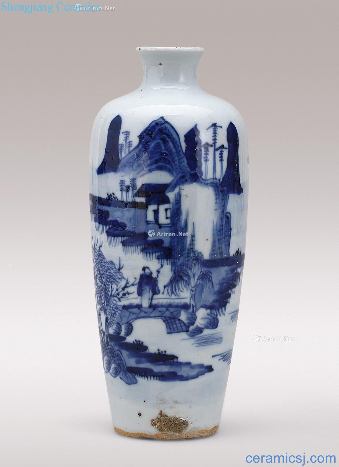 qing Blue and white landscape poems mei bottles