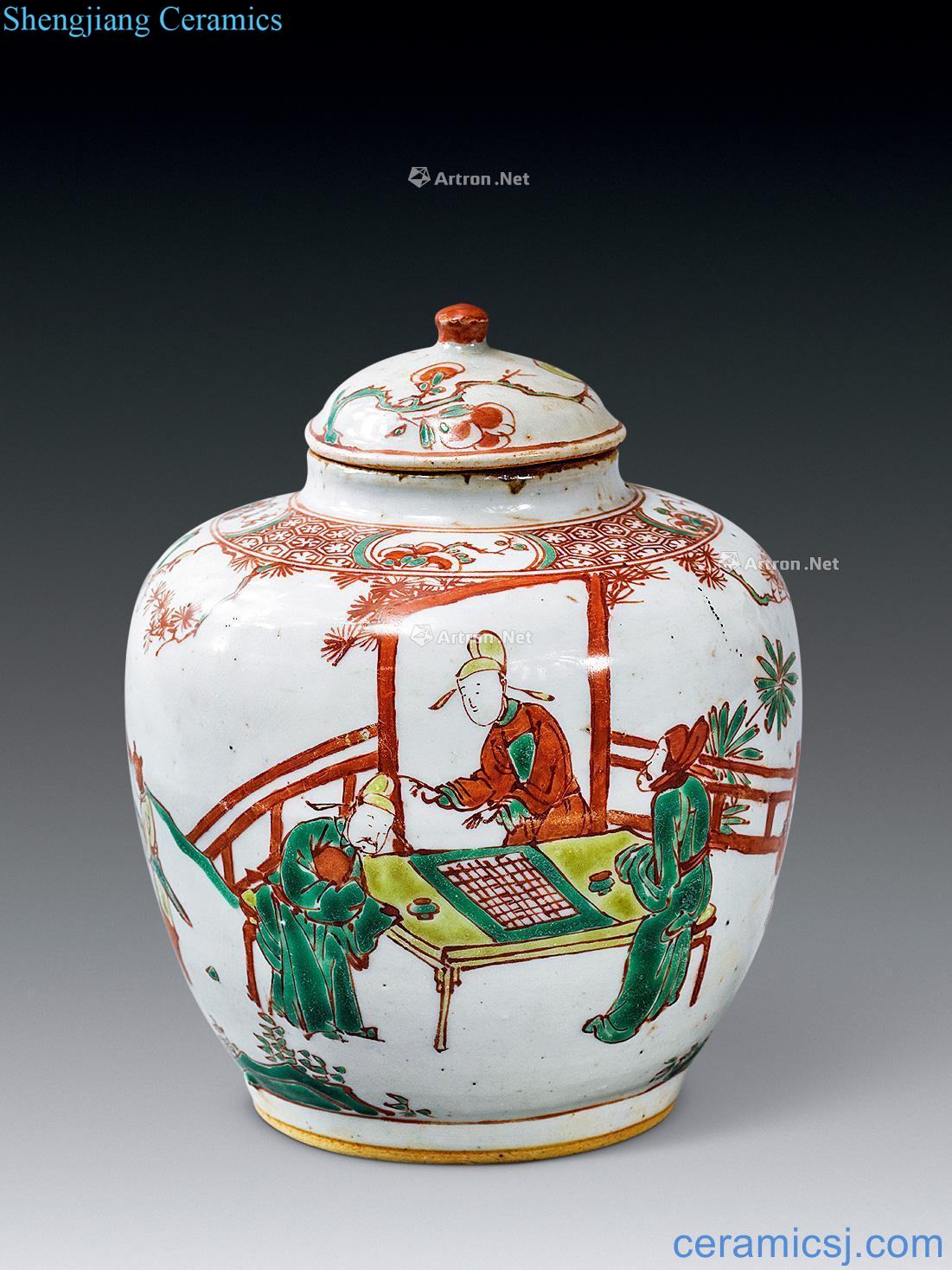 Red, green color cover pot in the Ming dynasty