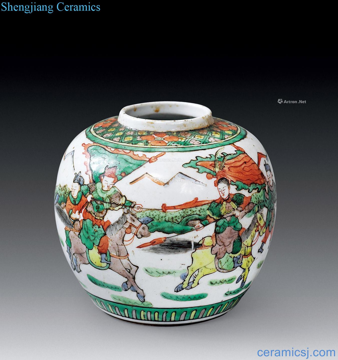 In the qing dynasty Colorful knife horse character canister