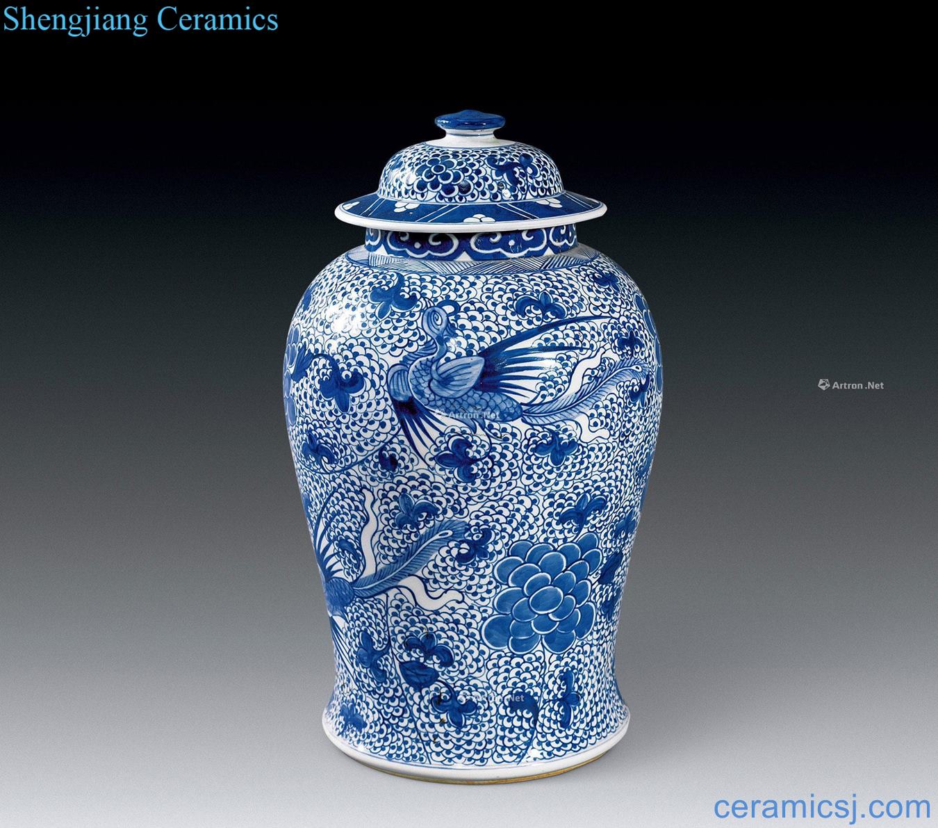 In the qing dynasty Blue and white chicken wear peony grains general tank