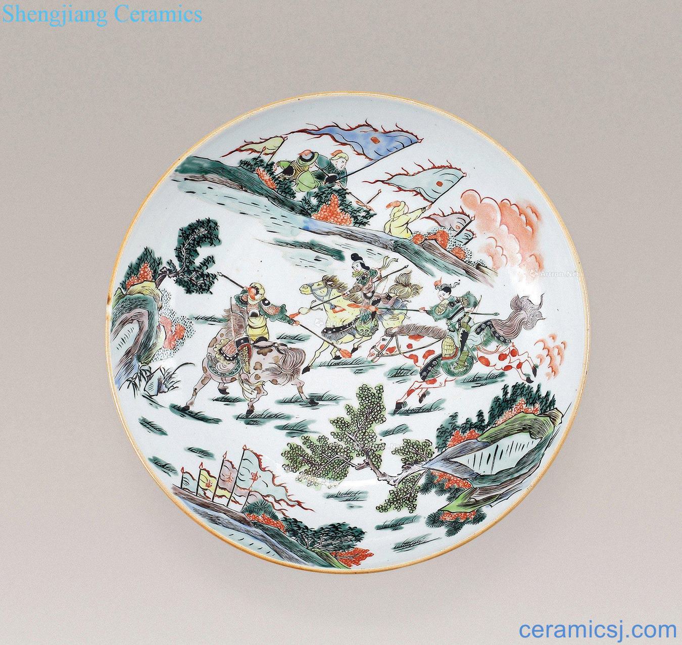 Qing dynasty war battle map plate colorful characters