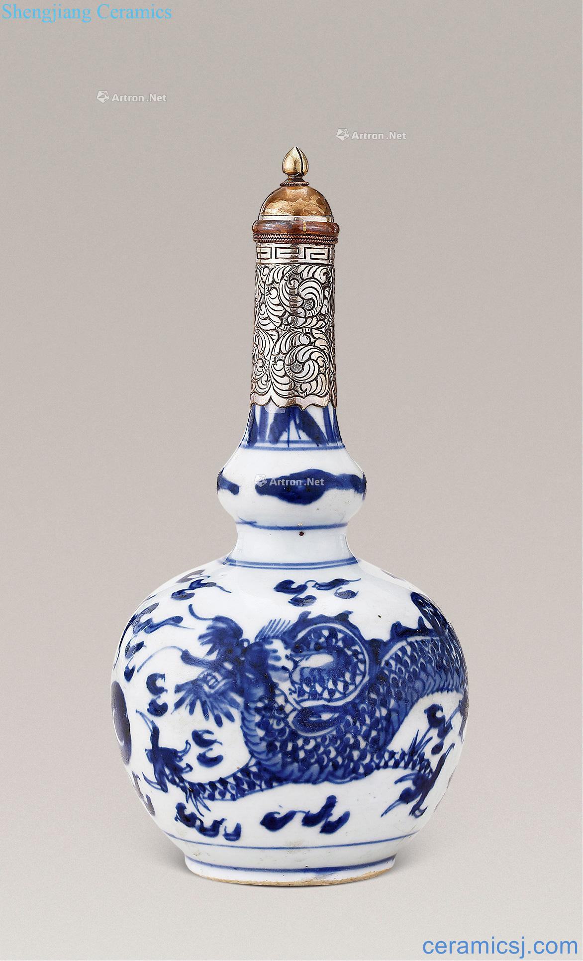 Qing dynasty Blue and white dragon bottle gourd