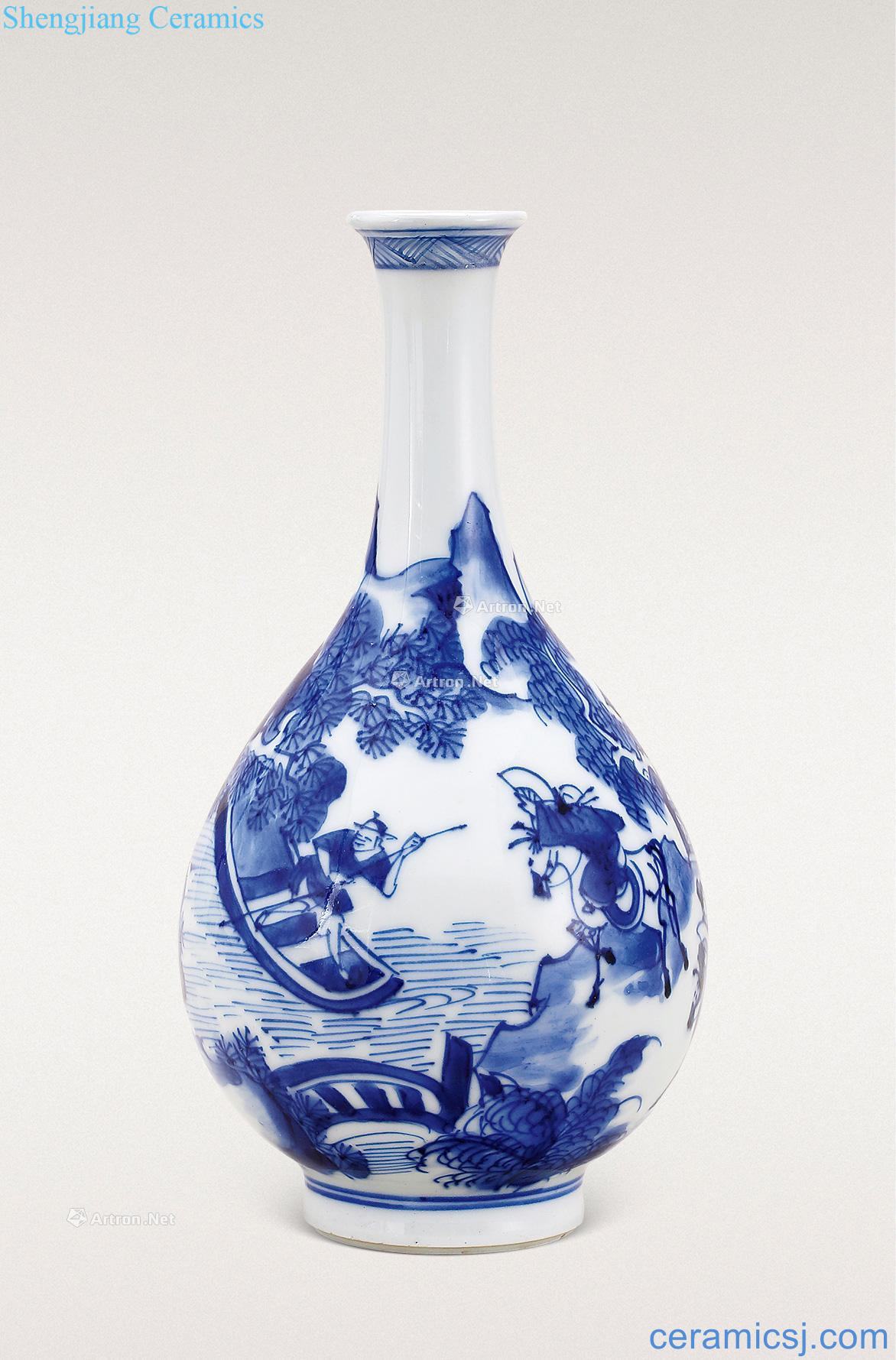 The qing emperor kangxi Blue and white landscape character gall bladder