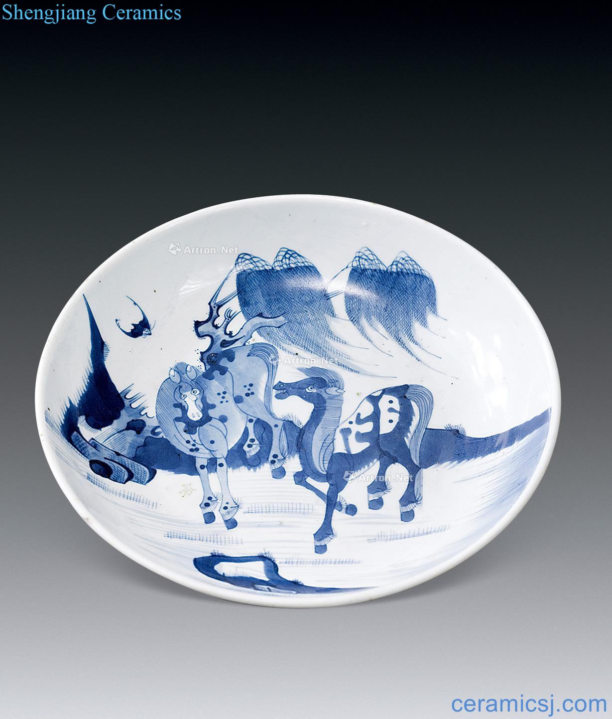 In the qing dynasty Blue and white Ma Liu grain market