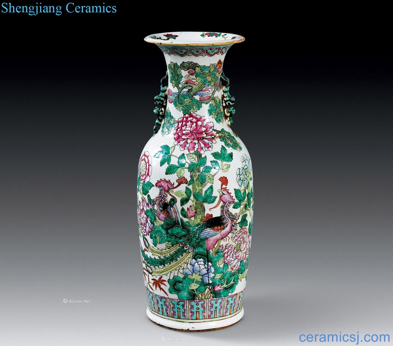 Qing dynasty powder enamel wear peony fung grain big bottle