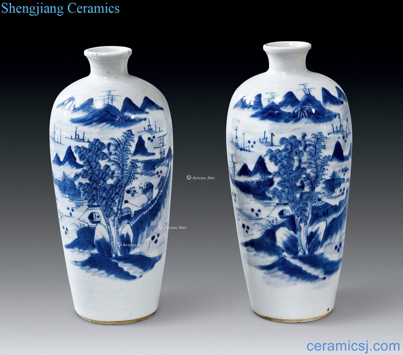 In the qing dynasty Blue and white landscape character wen mei bottle (a)