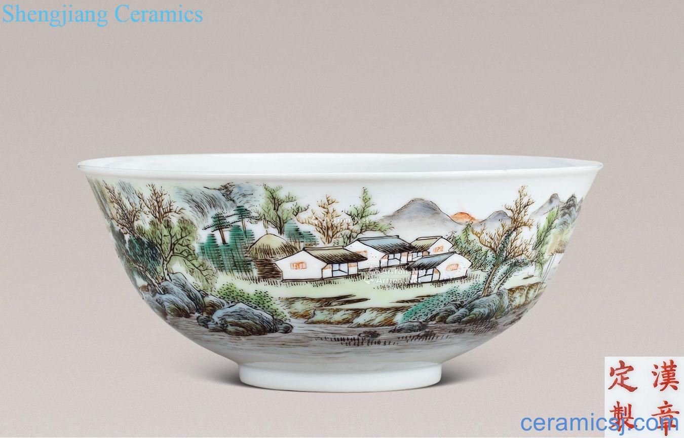 The late qing and early republic Shallow purple color landscape bowl