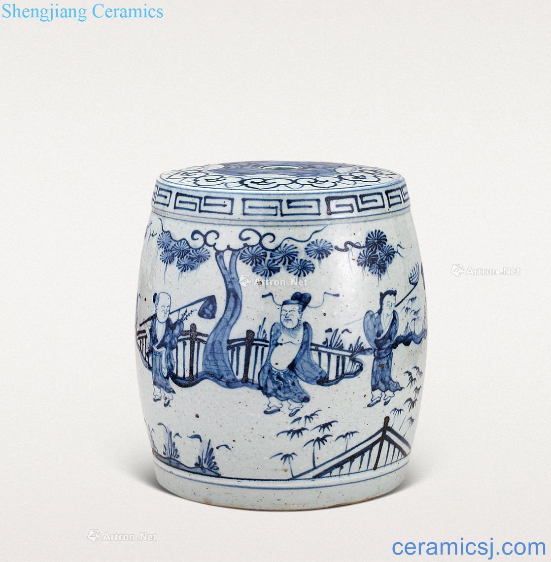 The late qing dynasty Blue and white drum type pier