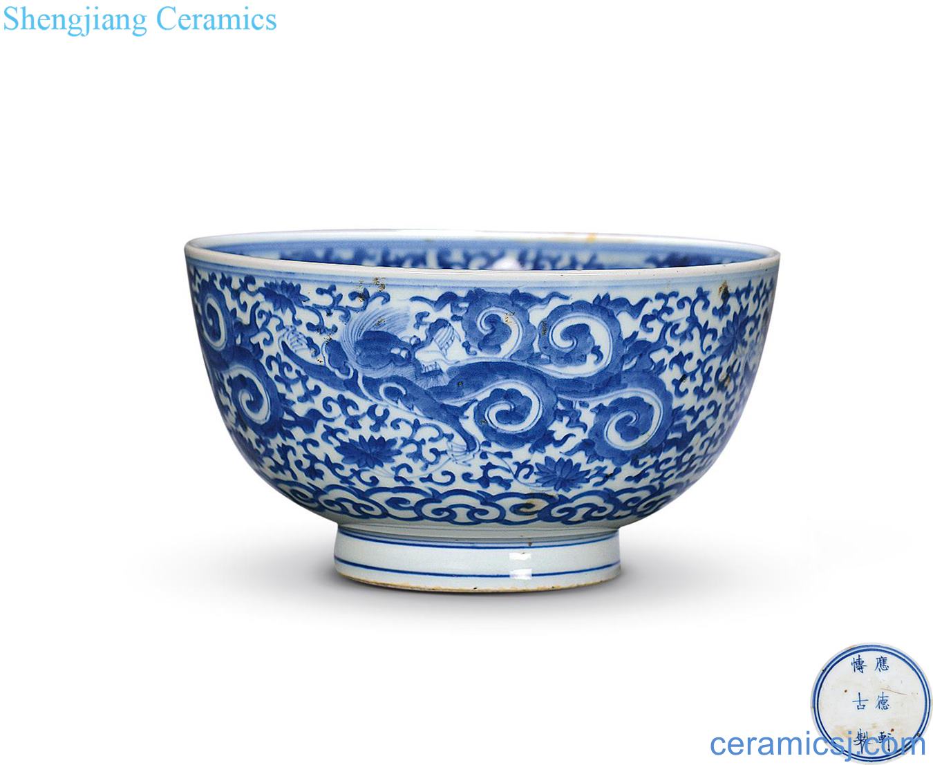 The qing emperor kangxi Blue and white dragon grain big bowl