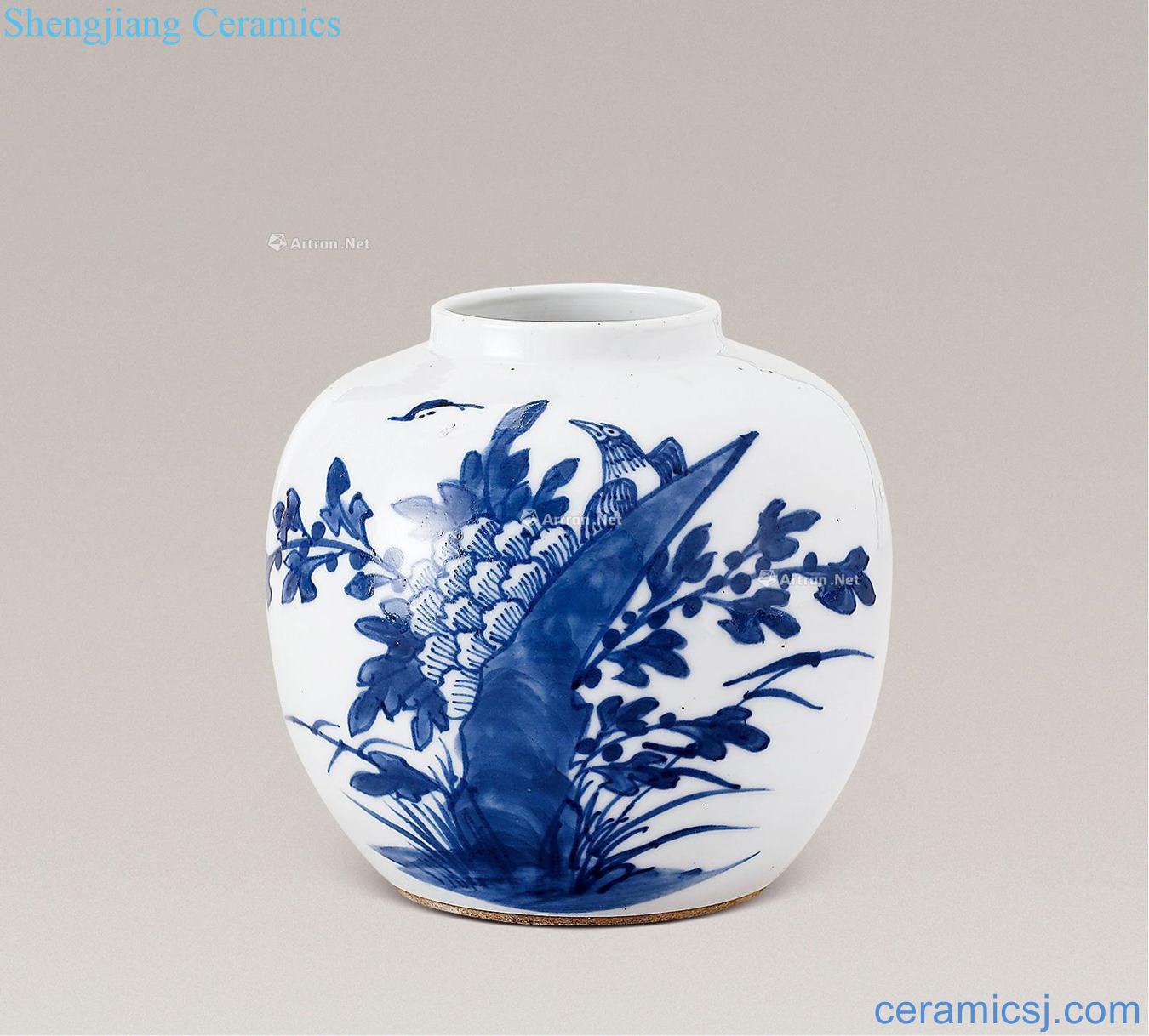 Qing dynasty Blue and white flower on grain canister