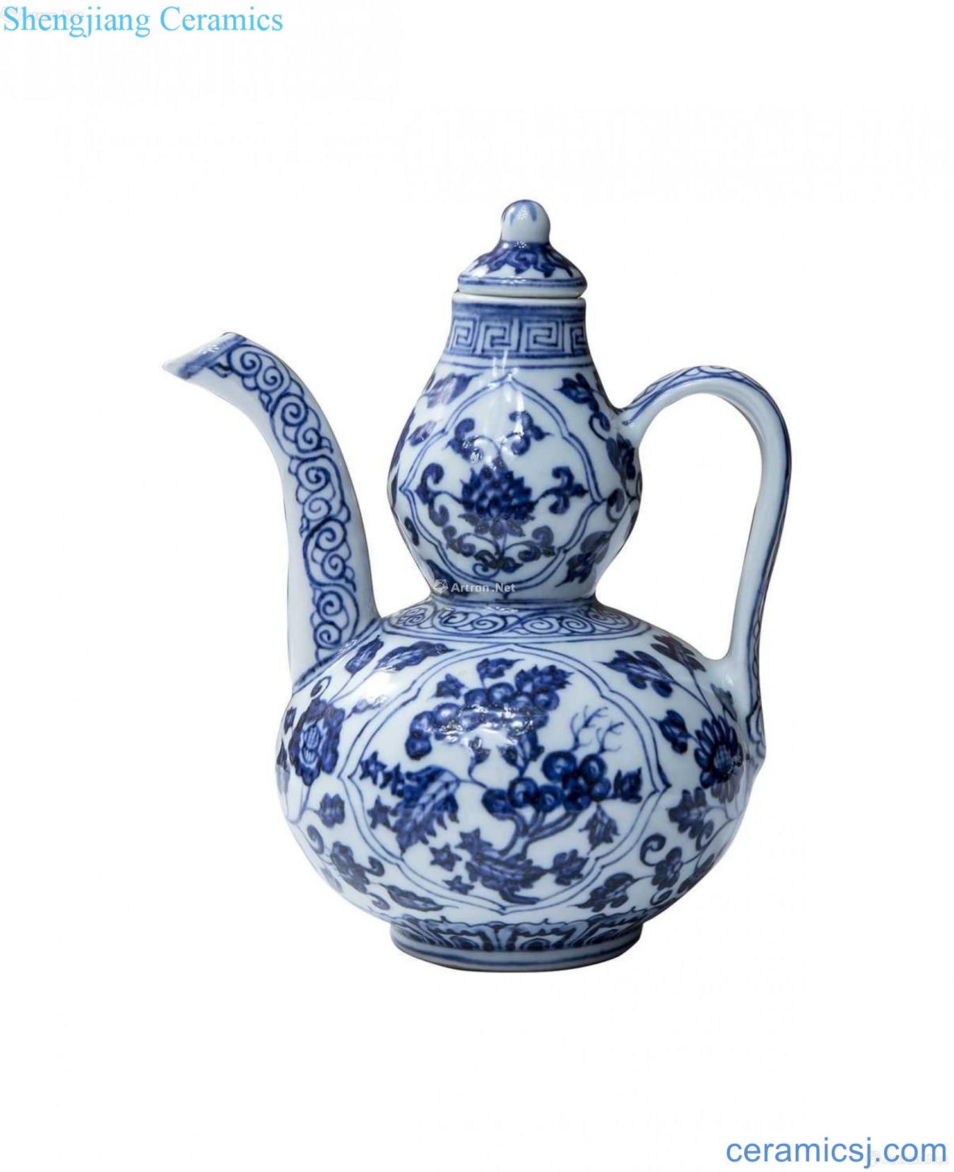 Blue and white tie up branch lines gourd shape ewer