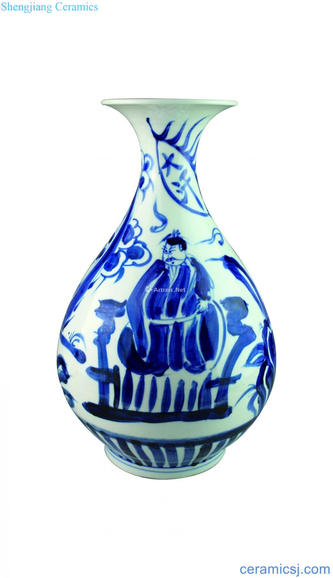 Blue and white "narrative" okho spring bottle