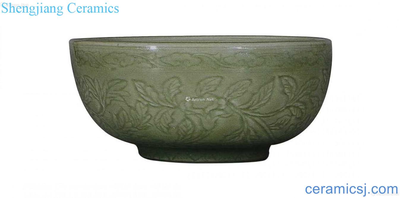 Flowers and pier bowl drive makes longquan celadon engraved fold branches