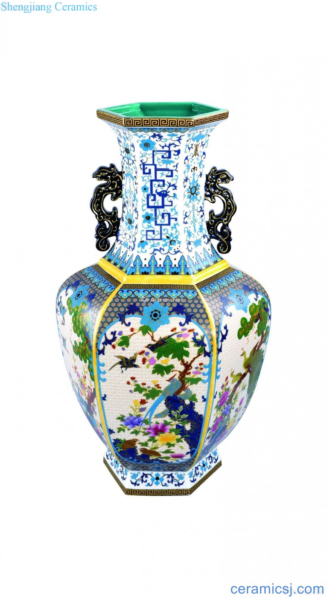 Colored enamel medallion and grain longnu ear vase