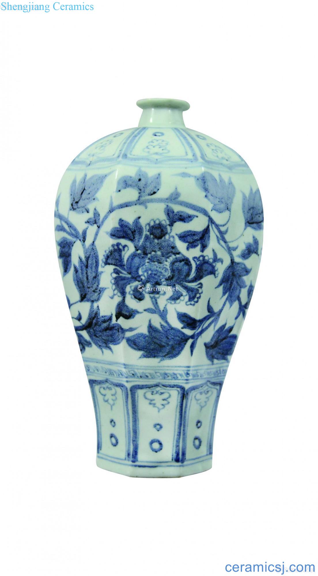 Blue and white peony grain mei bottle