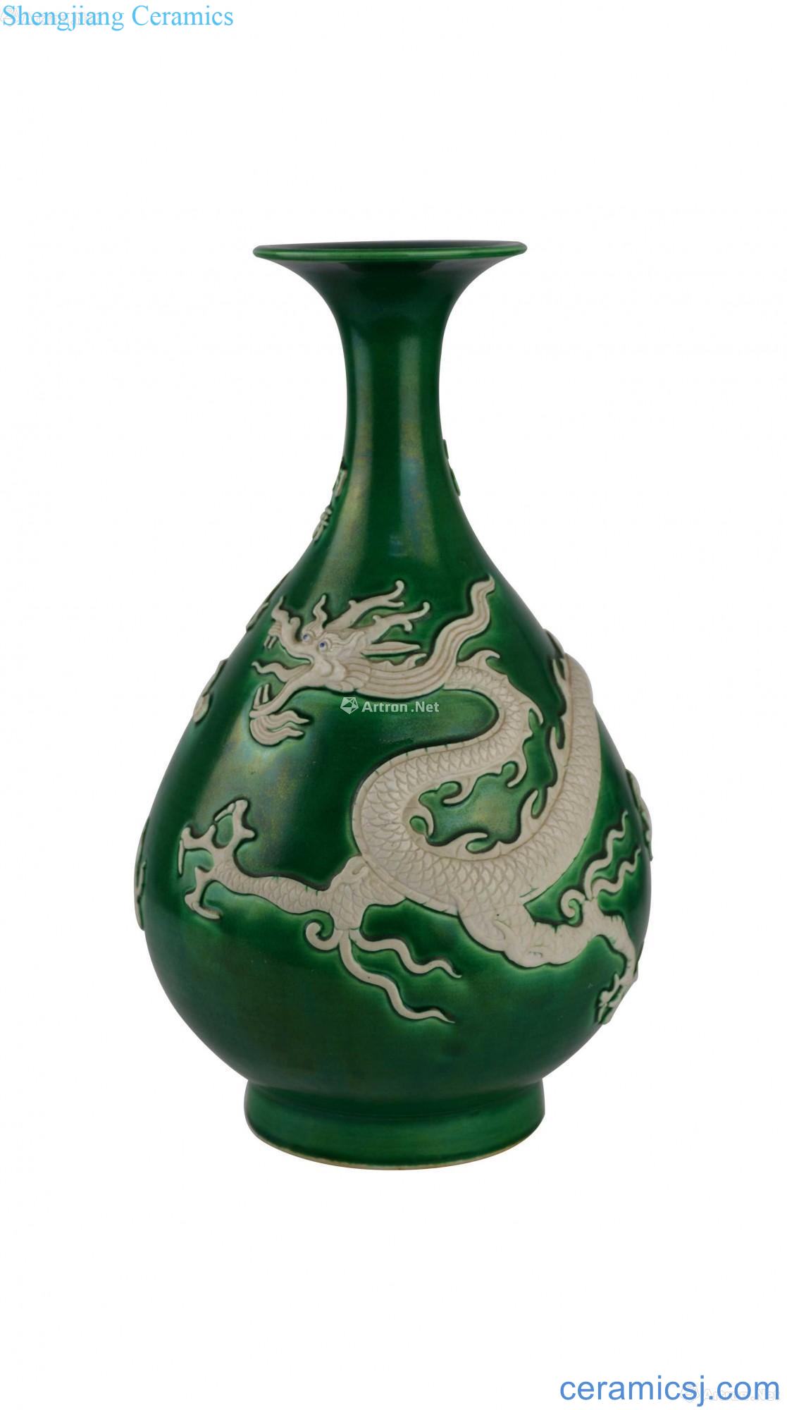 Green glaze okho spring bottle of dragon pattern