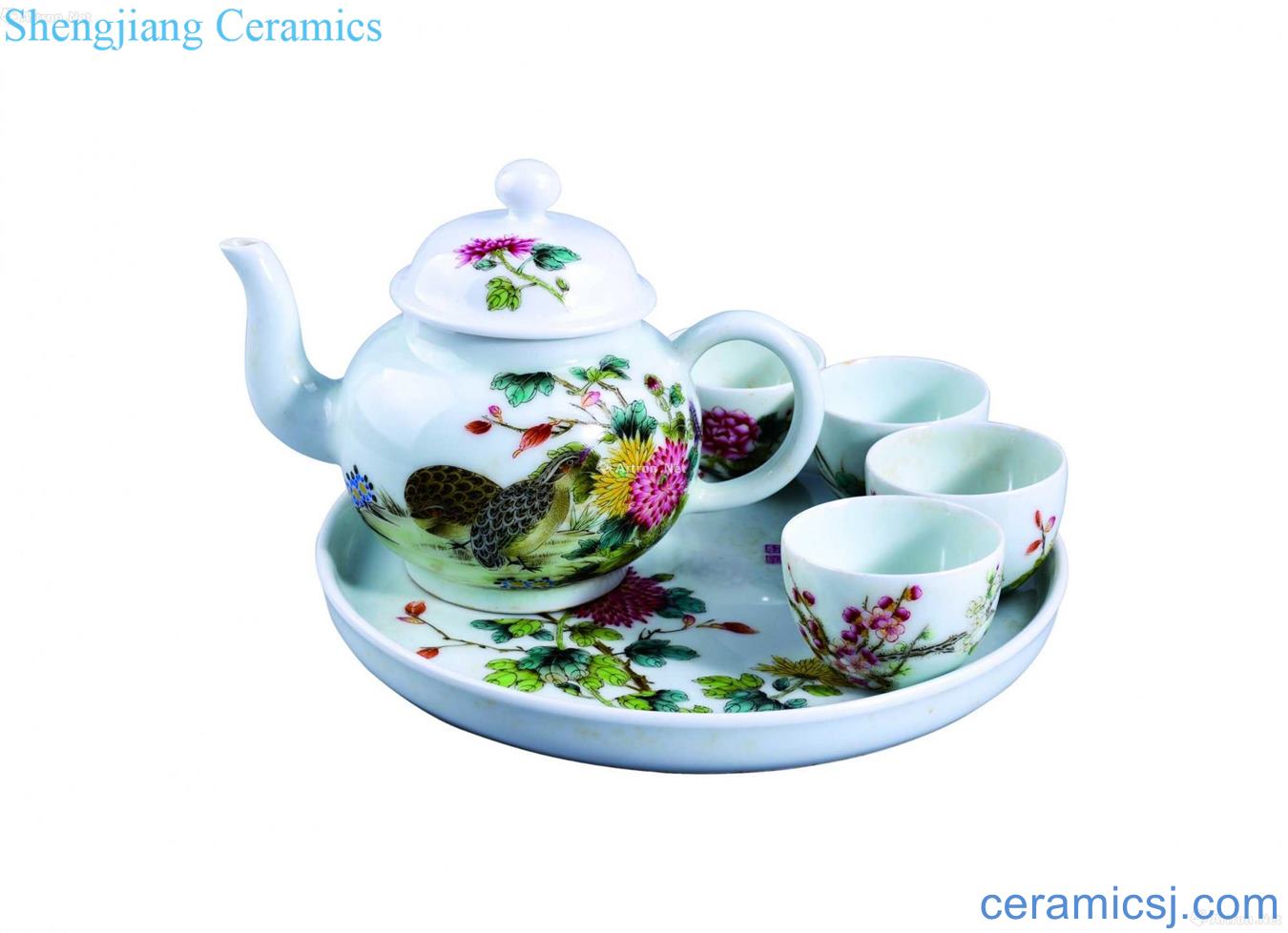 Colored enamel grain tea set a set of flowers