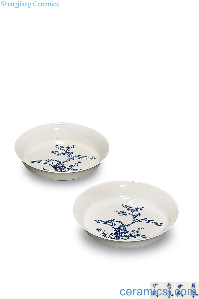 qing Blue and white the plum and the bamboo pair clear tray (a)