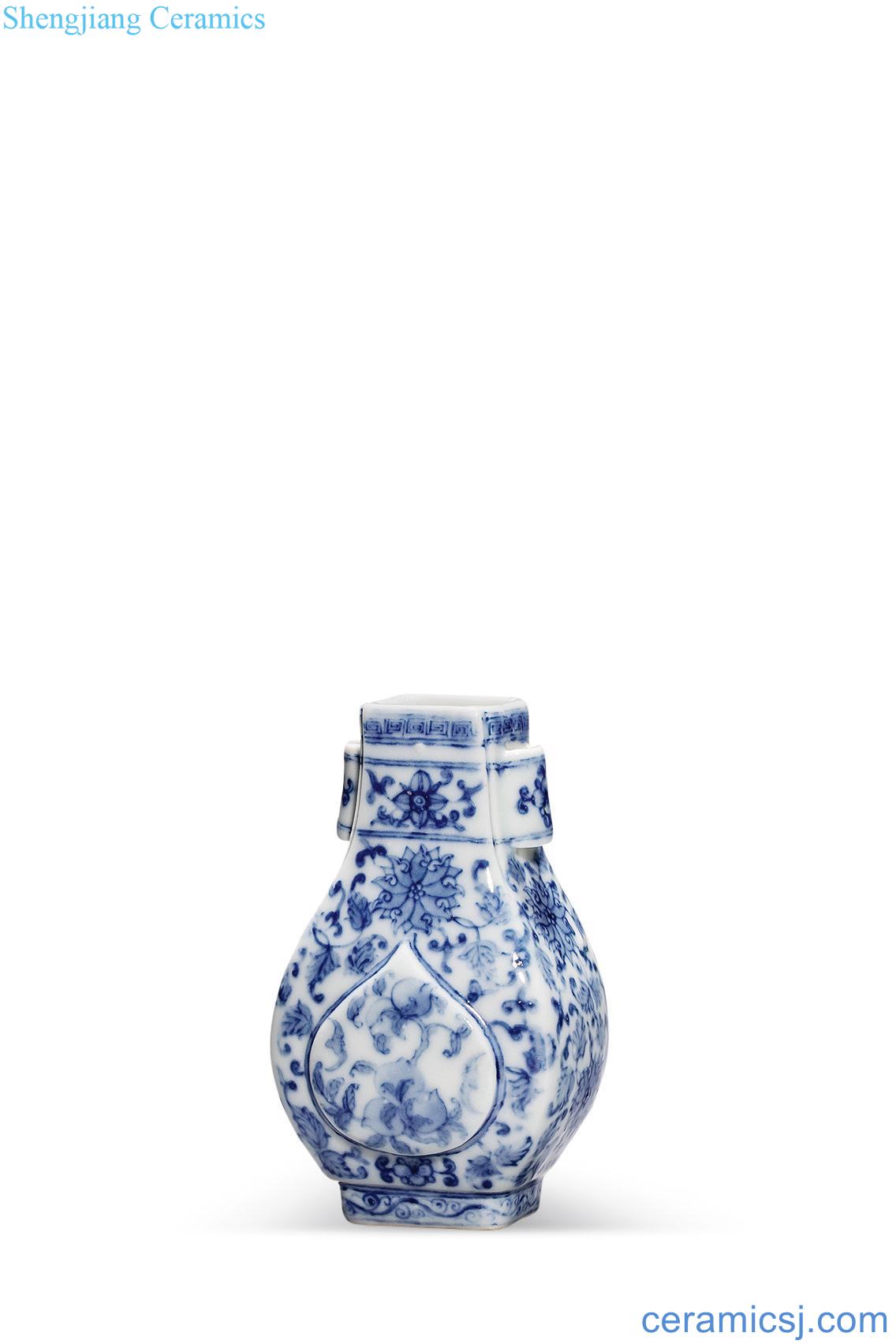 qing Blue and white flower medallion around branches live lines penetration ears