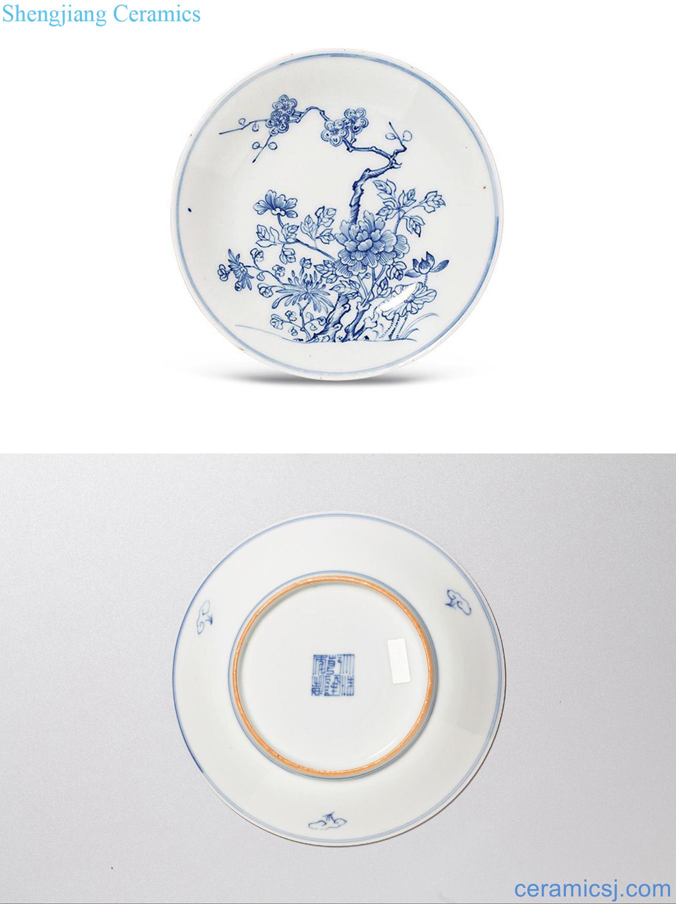 Mid qing Blue and white light trace four seasons flower tray