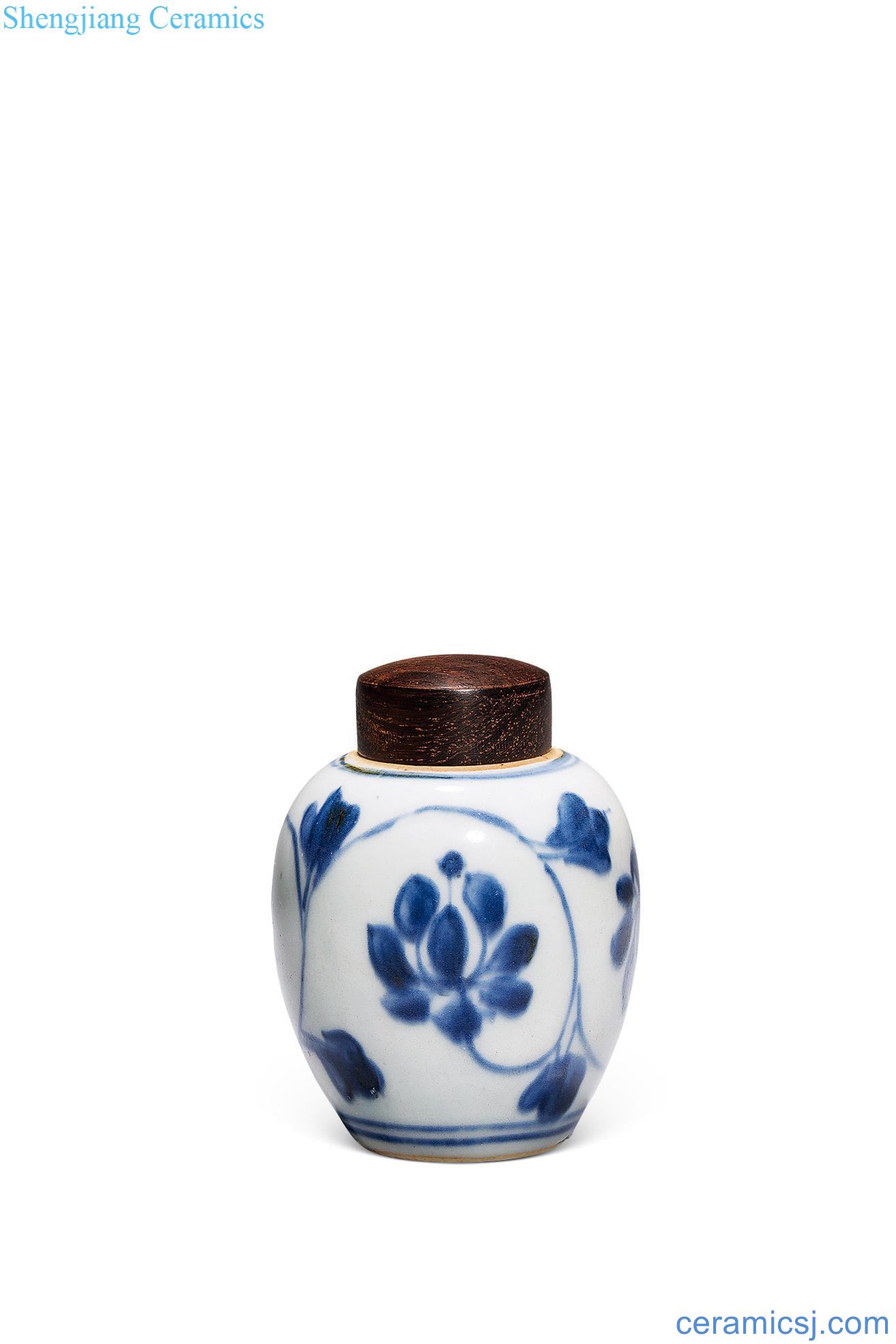 Early qing dynasty blue and white flower tattoos canister