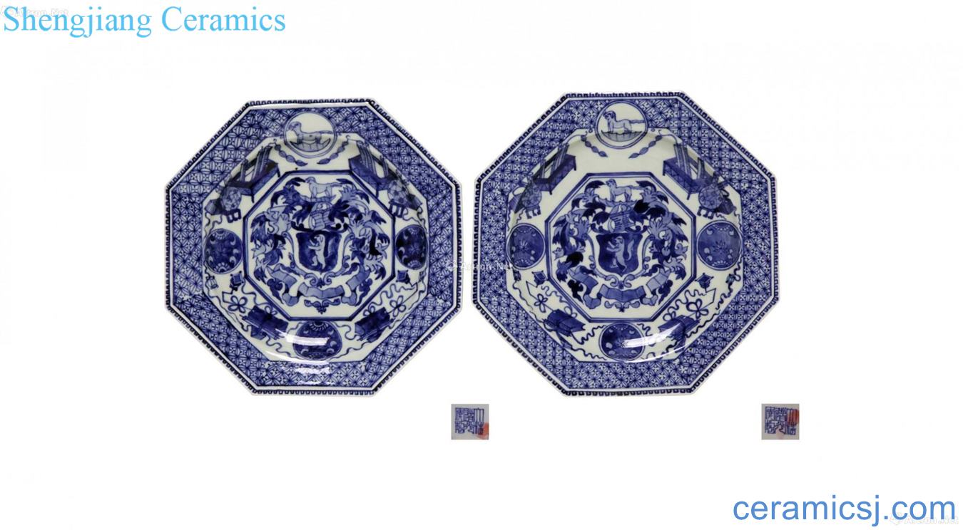 Blue and white badges antique tray