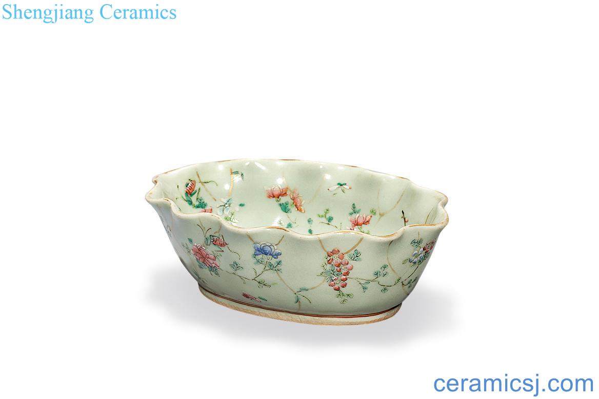 Clear pastel flowers green-splashed bowls