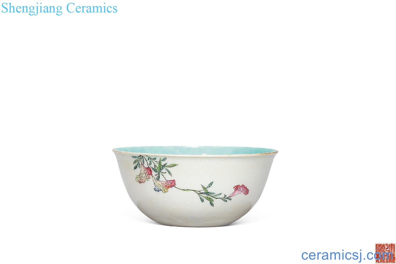 Qing qianlong pastel rolling, folding branches flowers green-splashed bowls