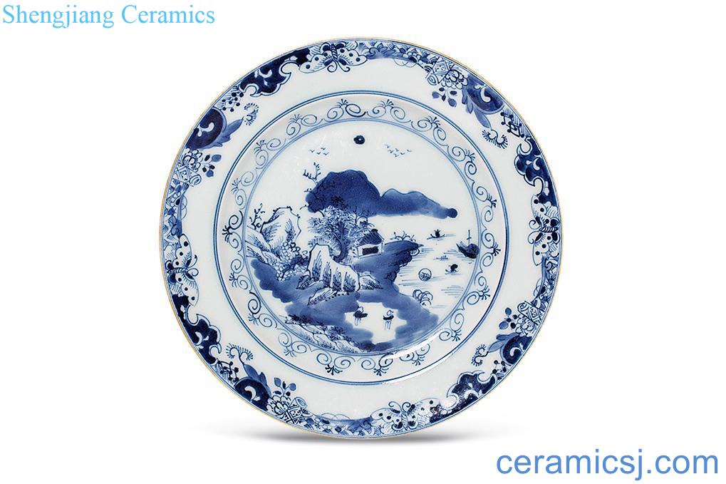 qing Blue and white landscape tray