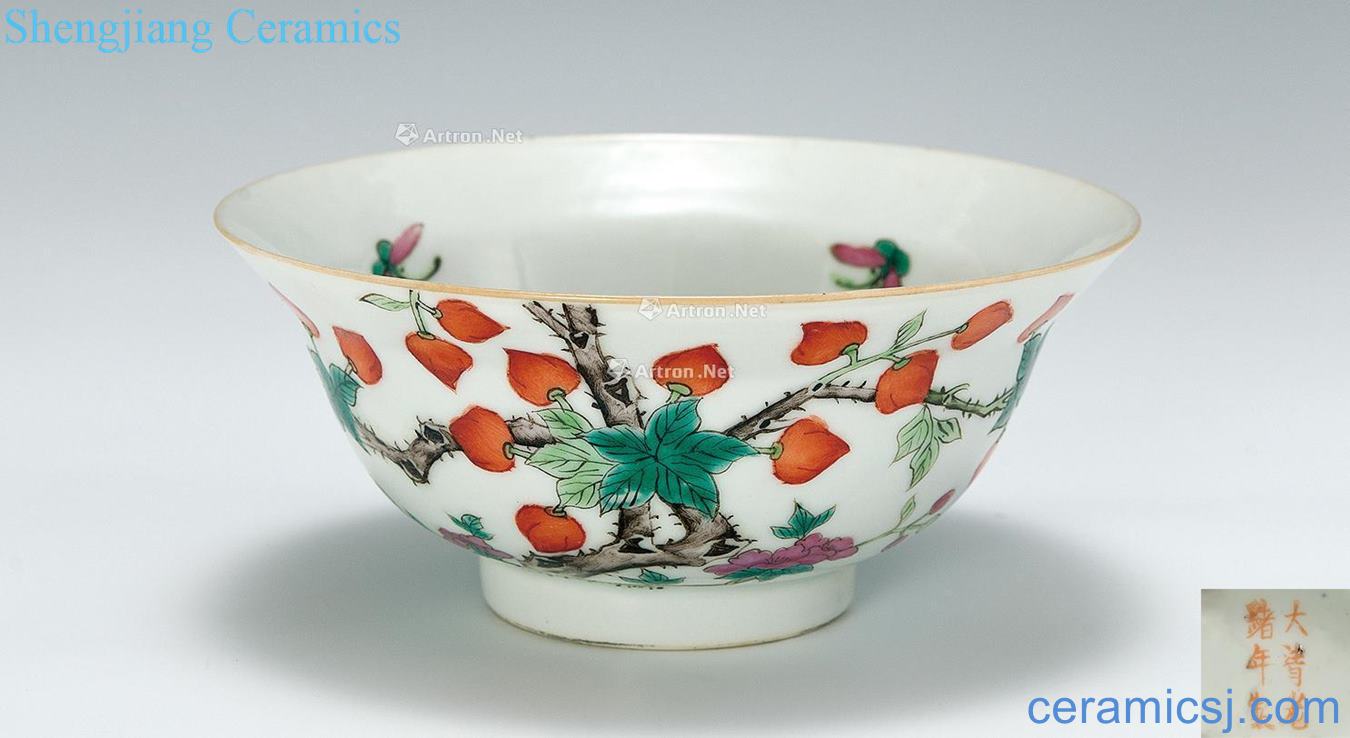 Guangxu pastel wall flower butterfly green-splashed bowls