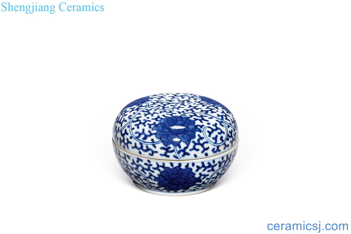Qing dynasty blue and white flowers lines cover box