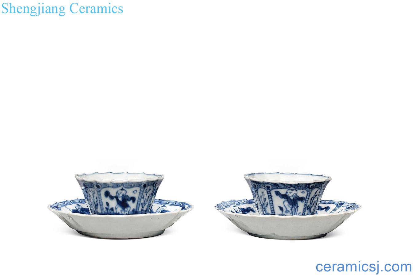 Blue and white YingXiWen qing ling flowers koubei with supporting (a pair of four pieces)
