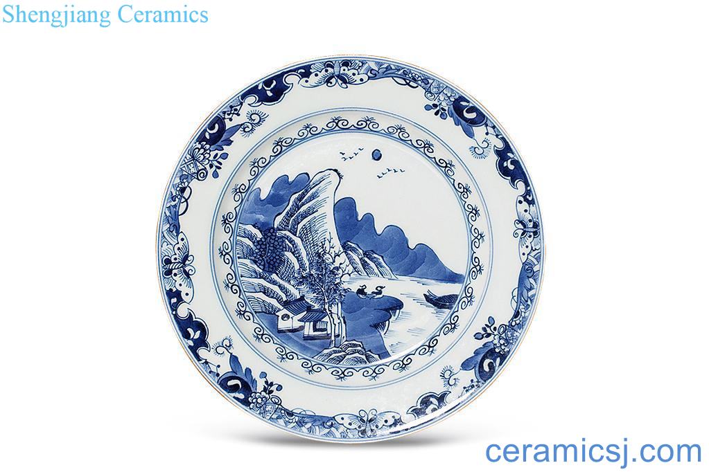 qing Blue and white landscape tray