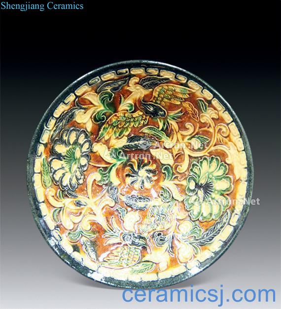 The tang dynasty Three-color carved flowers and birds