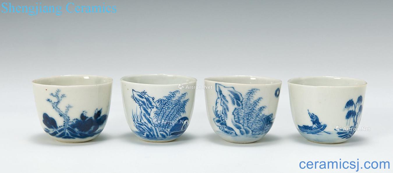 In the 19th century Blue and white landscape character cup (4)